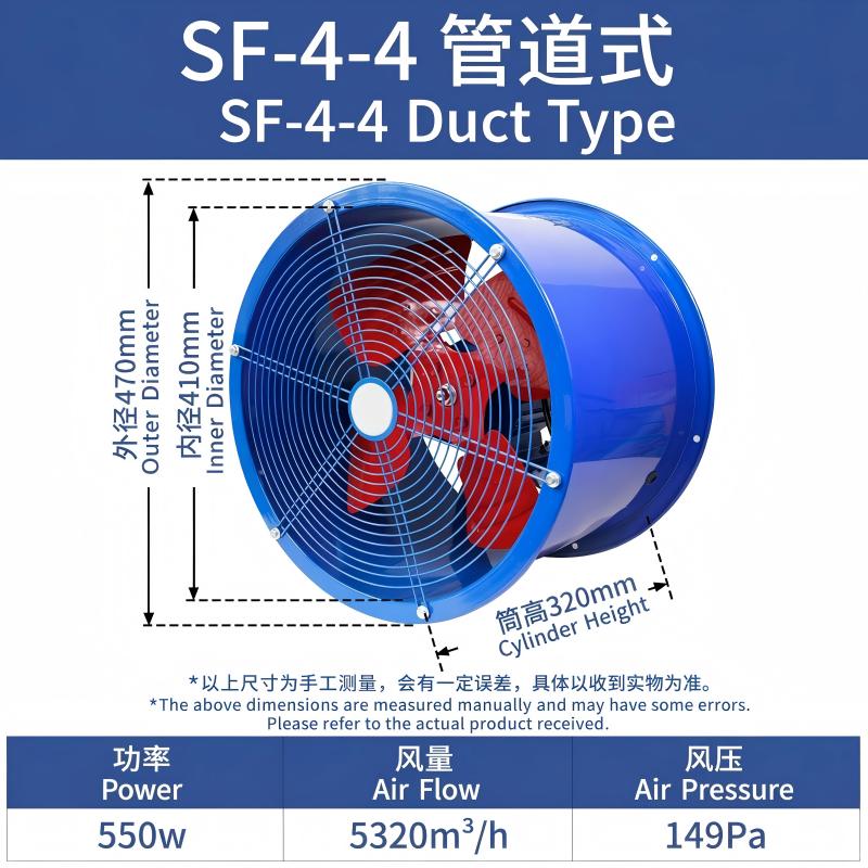 Ventilador axial para conducto de escape de cocina comercial